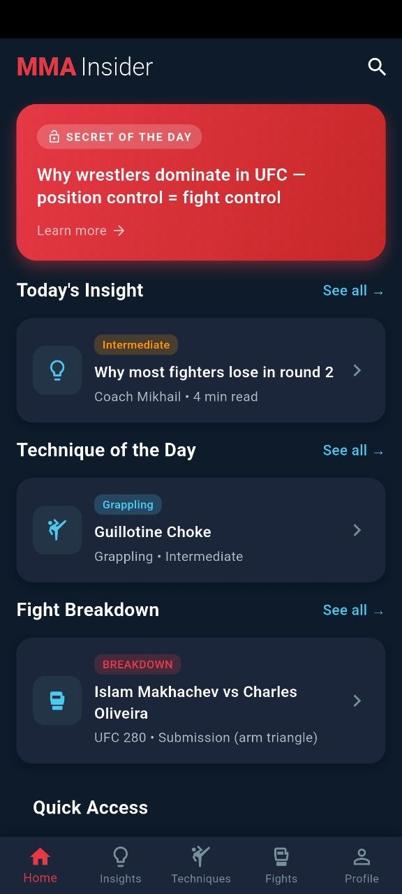 Stake MMA Insider home screen