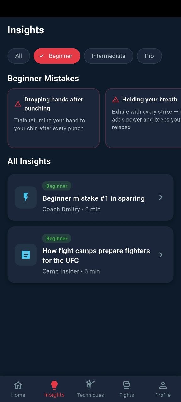 Techniques list screen